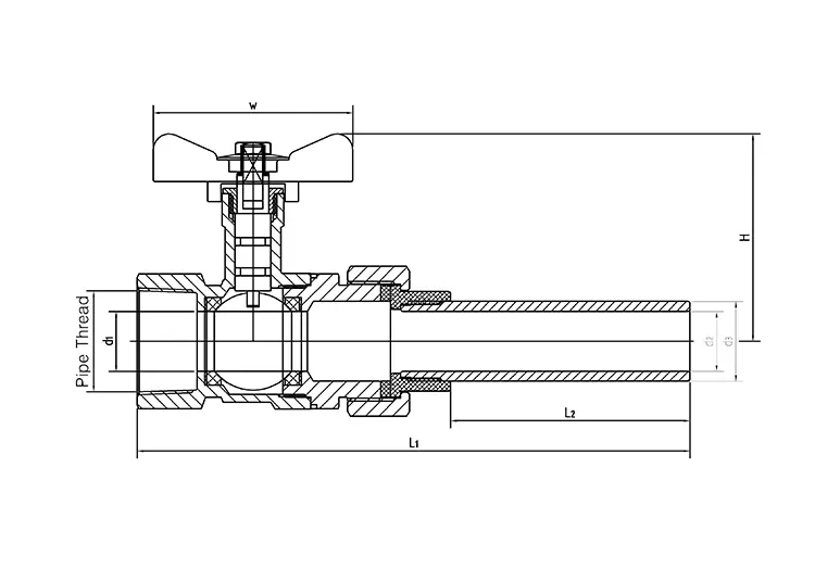Extended Tube Weld Female Thread Brass Ball Valve